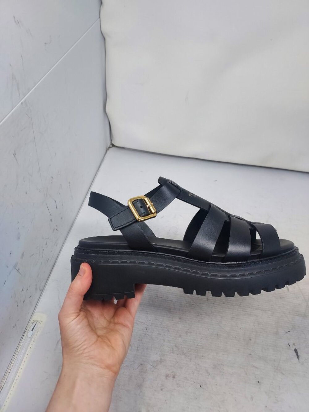 Prada Monolith WOMENS Logo Platform Fisherman Black Rubber Sandal - Picture 5 of 13
